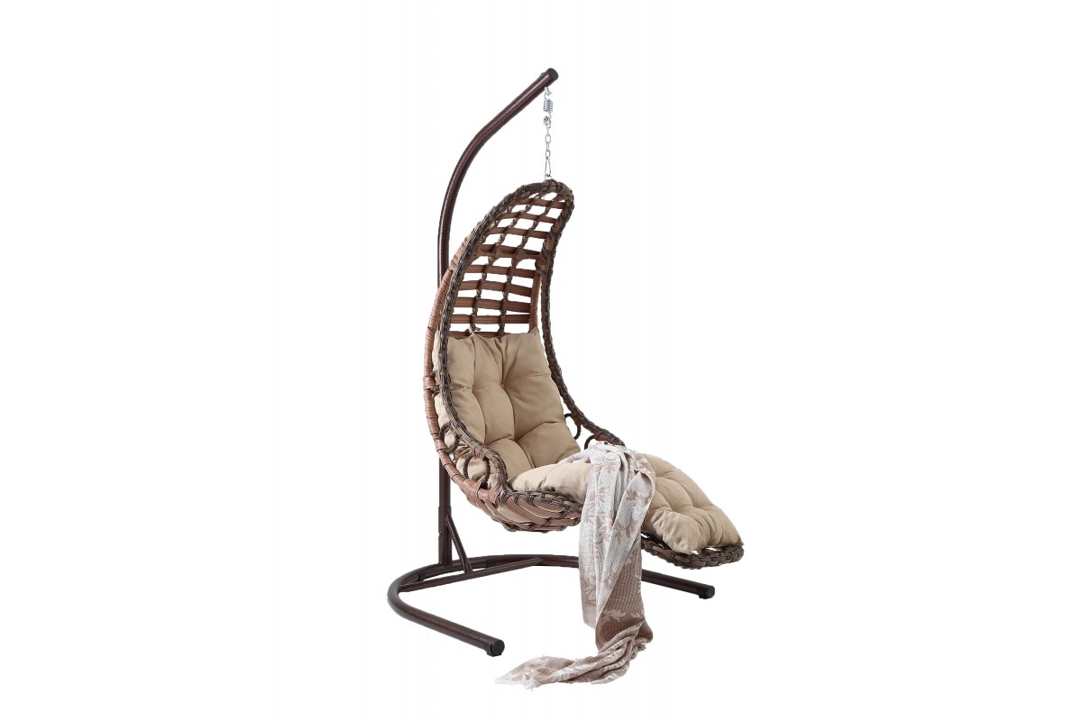 Bodrum Tekli Rattan Bahçe - Balkon Salıncağı- Kahve