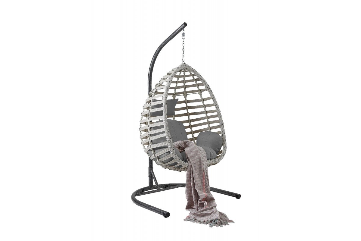 Gümbet Rattan Bahçe Balkon Salıncağı-Beyaz