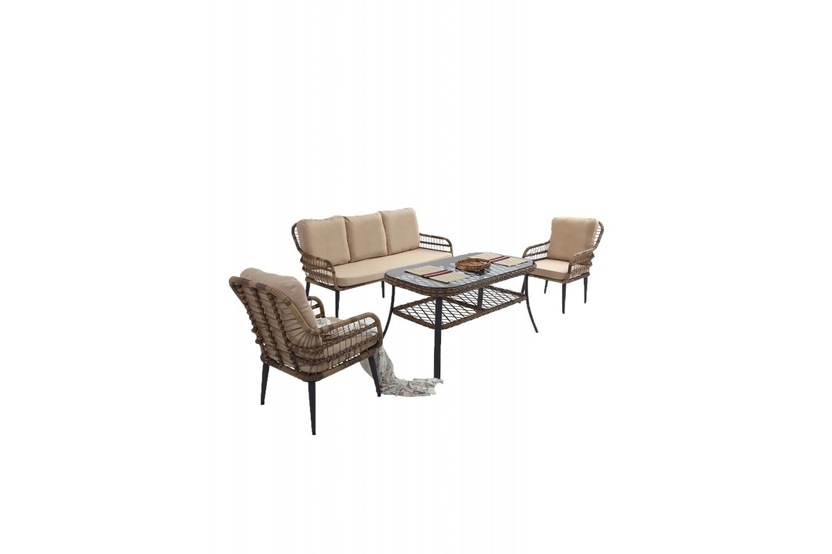 Pisa Üçlü Rattan Bahçe Balkon Oturma Grubu- Açık Kahve