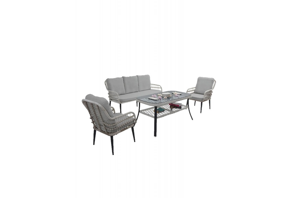 Pisa Üçlü Rattan Bahçe Balkon Oturma Grubu-Beyaz