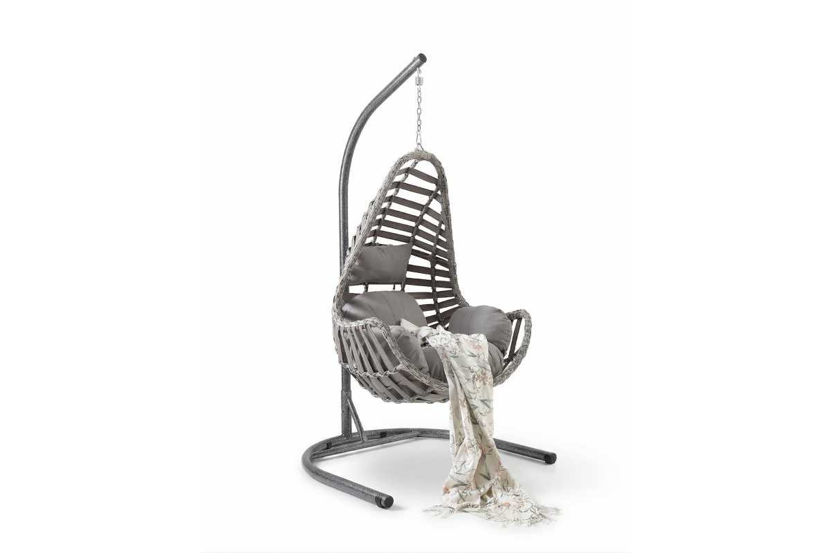 Milas Rattan Bahçe - Balkon Salıncağı - Gri