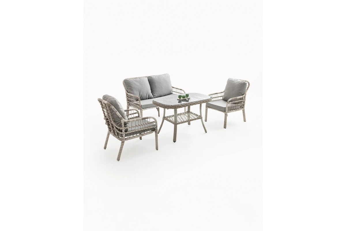 Pisa İkili Rattan Bahçe Balkon Oturma Grubu- Beyaz