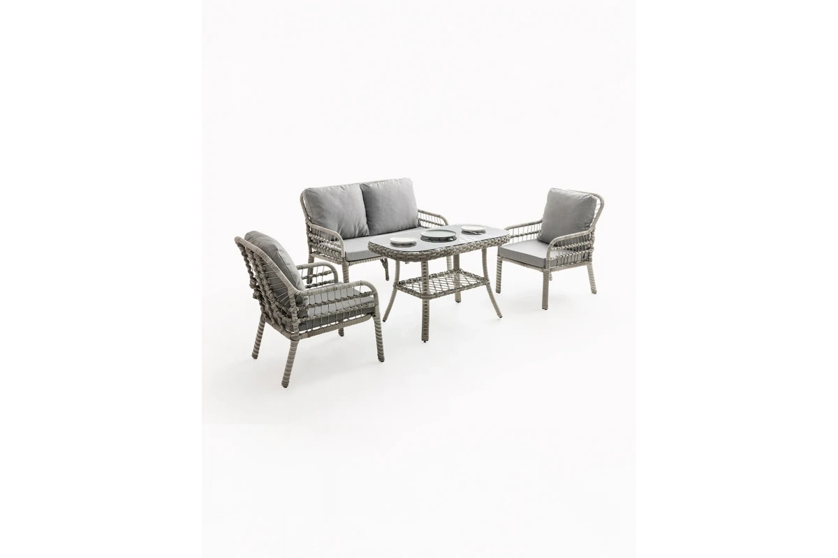 Pisa İkili Rattan Bahçe Balkon Oturma Grubu-Gri